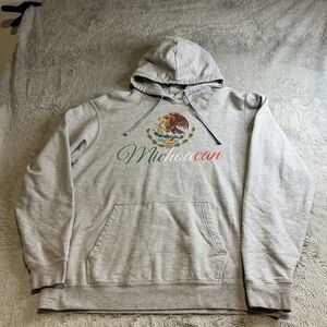 Gray Michoacan Hoodie with Mexican flag Large